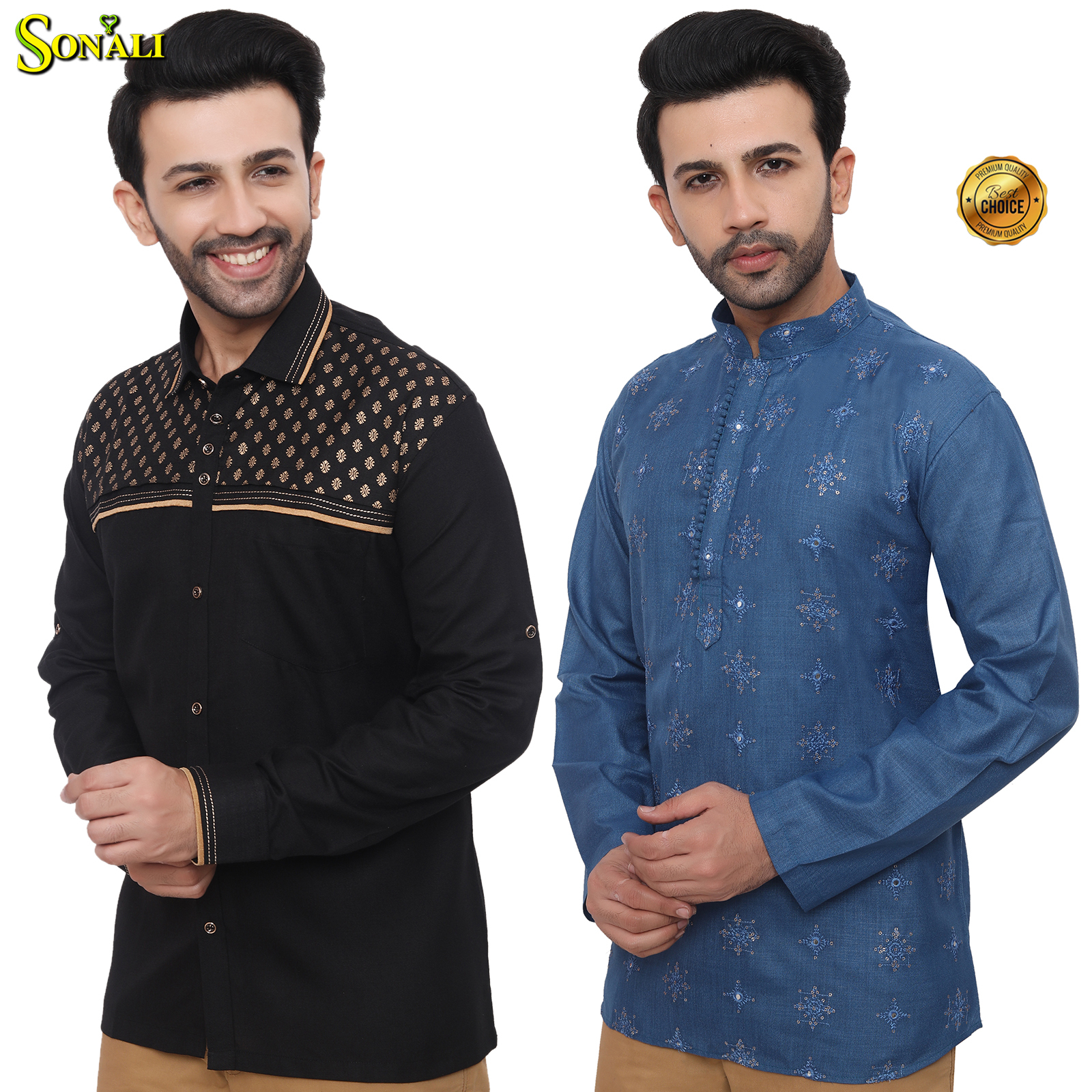 Sonali Premier Quality Men's Kurti Shirt and Jippa (Style & Color - Refer Images) - Q1787/Q1788