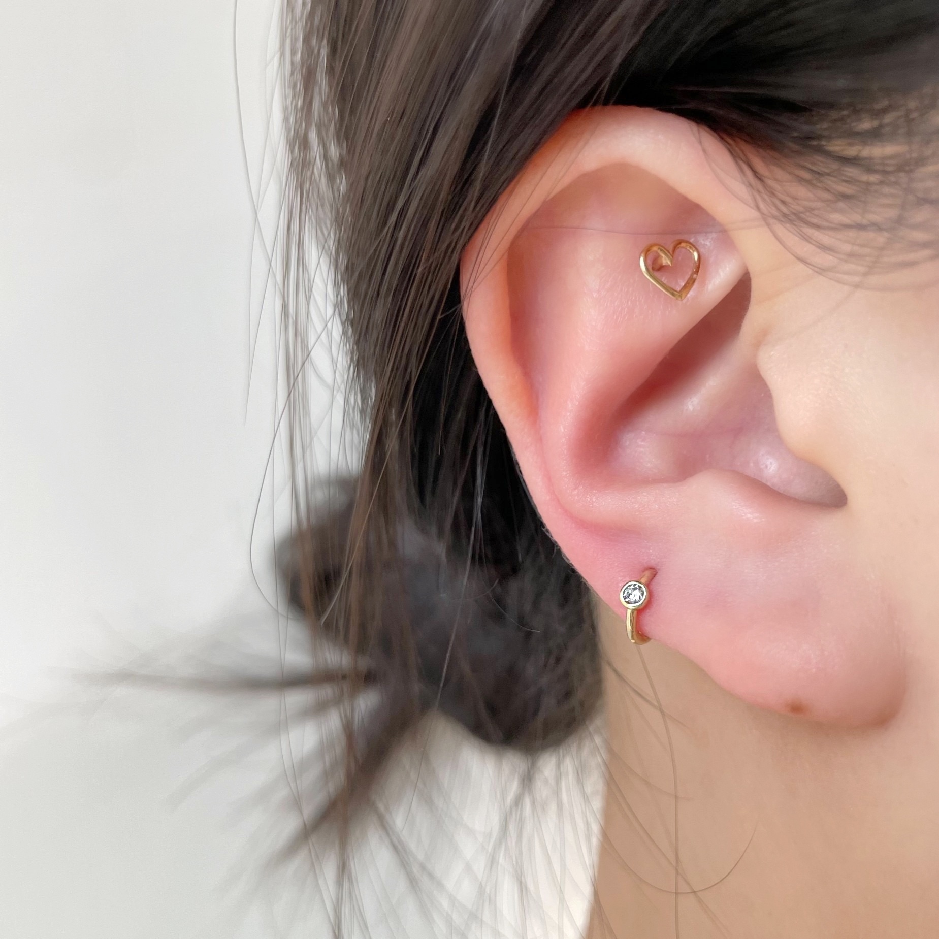 14K圓邊真鑽耳骨圈