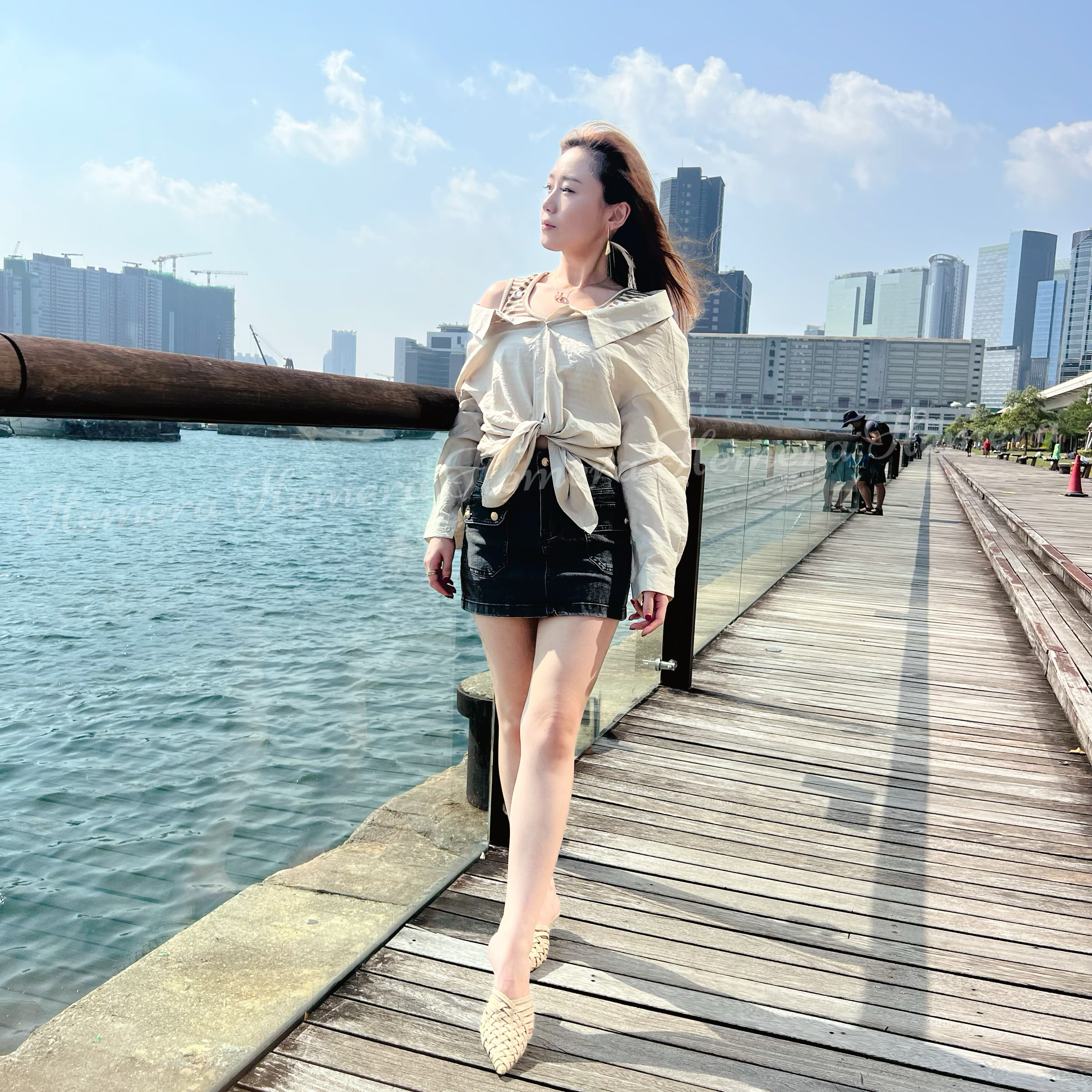 真兩件薄皺皺料外套 後領綁帶 針織間條背心 TP22S1008