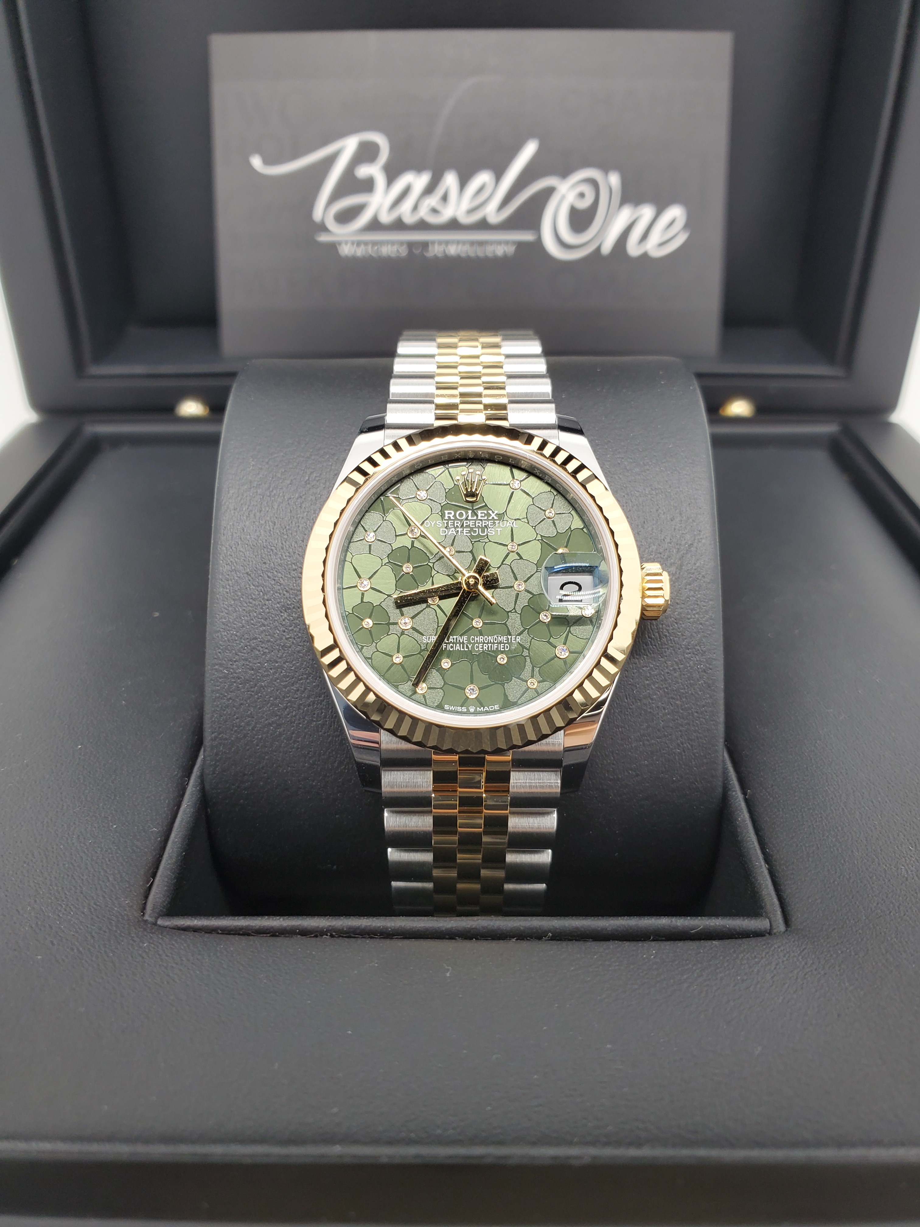 BRAND NEW ROLEX 278273 GREEN FLORAL-MOTIF DIAL YELLOW GOLD STEEL DATEJUST 31 JUBILEE STRAP 31 MM