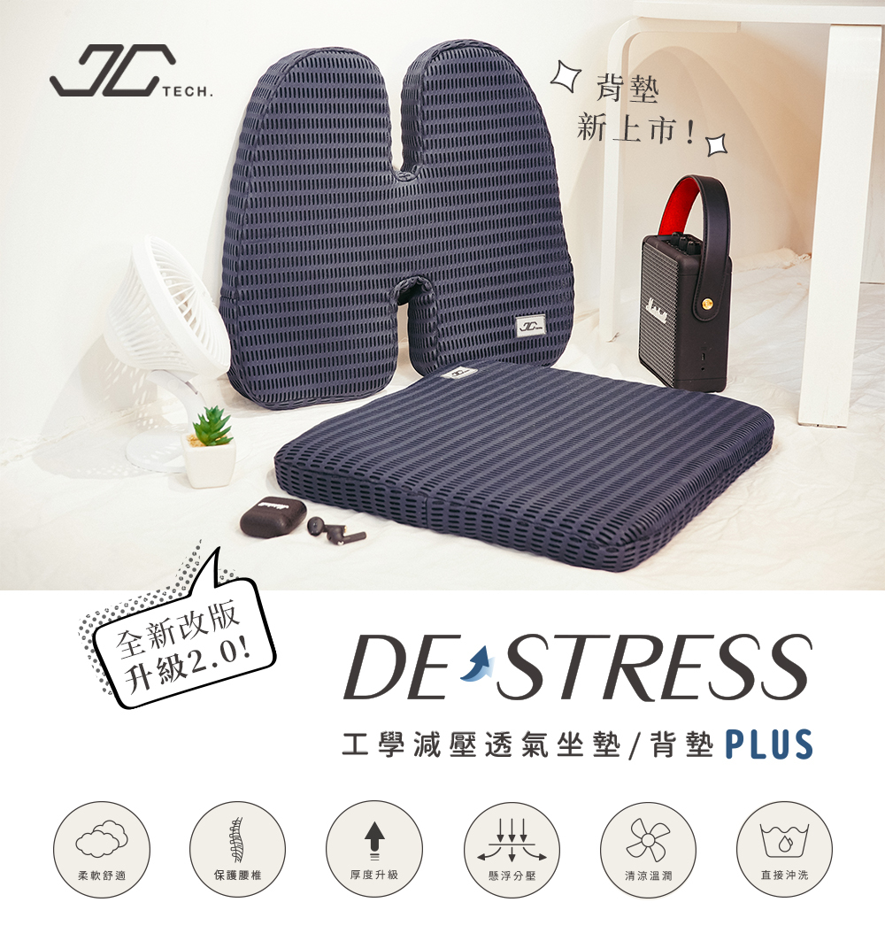 【JC TECH.】DE-STRESS Plus 工學減壓透氣坐墊.背墊組