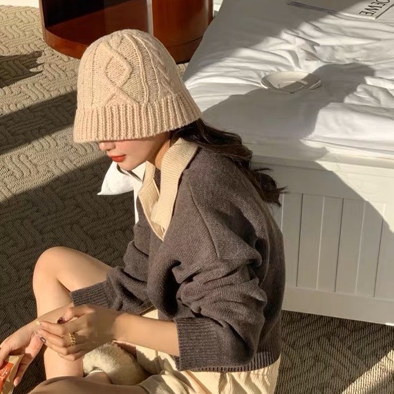 針織麻花漁夫帽/三色