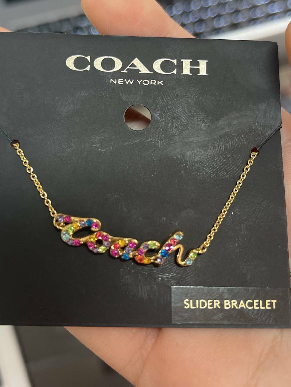 [S] COACH C9466 SIGNATURE SCRIPT SLIDER BRACELET,GOLD MULTI, 889295457214 (SCO78)
