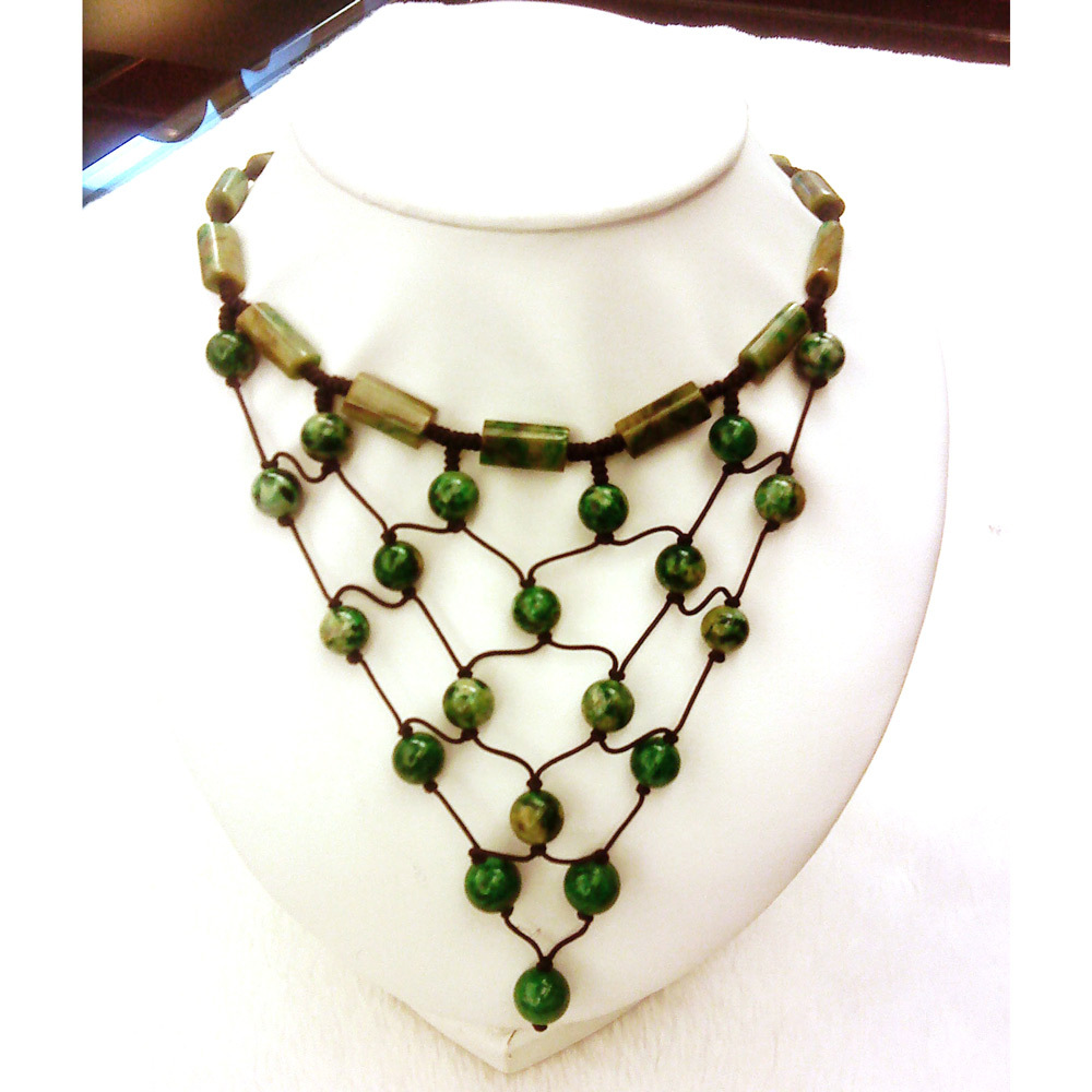 天然三彩老翡翠-玉珠項鍊