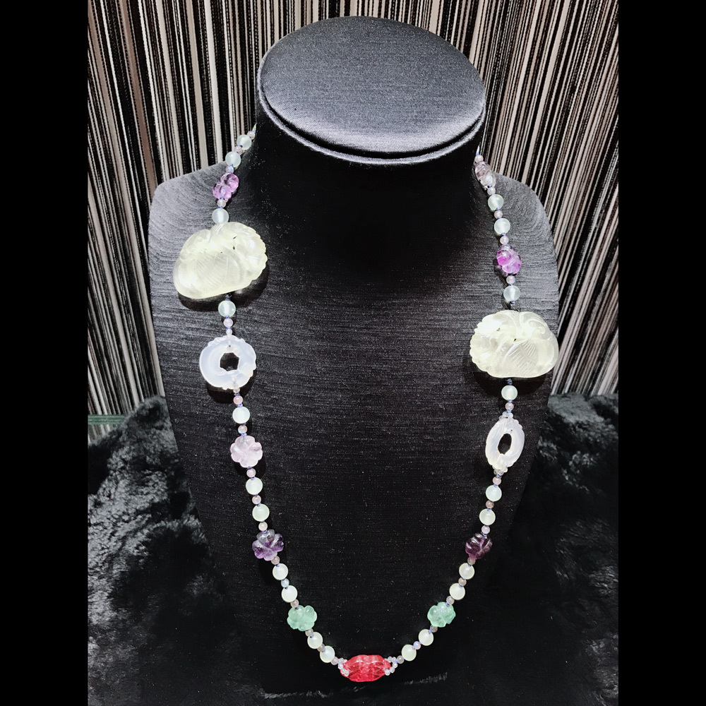 天然白翡+碧璽+白玉珠項鍊