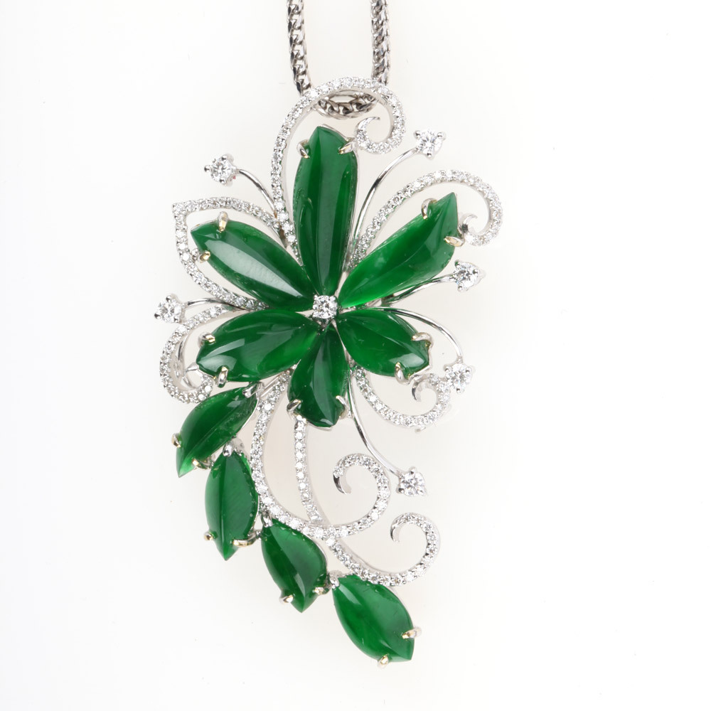 天然老坑玻璃種綠翡翠-項鍊