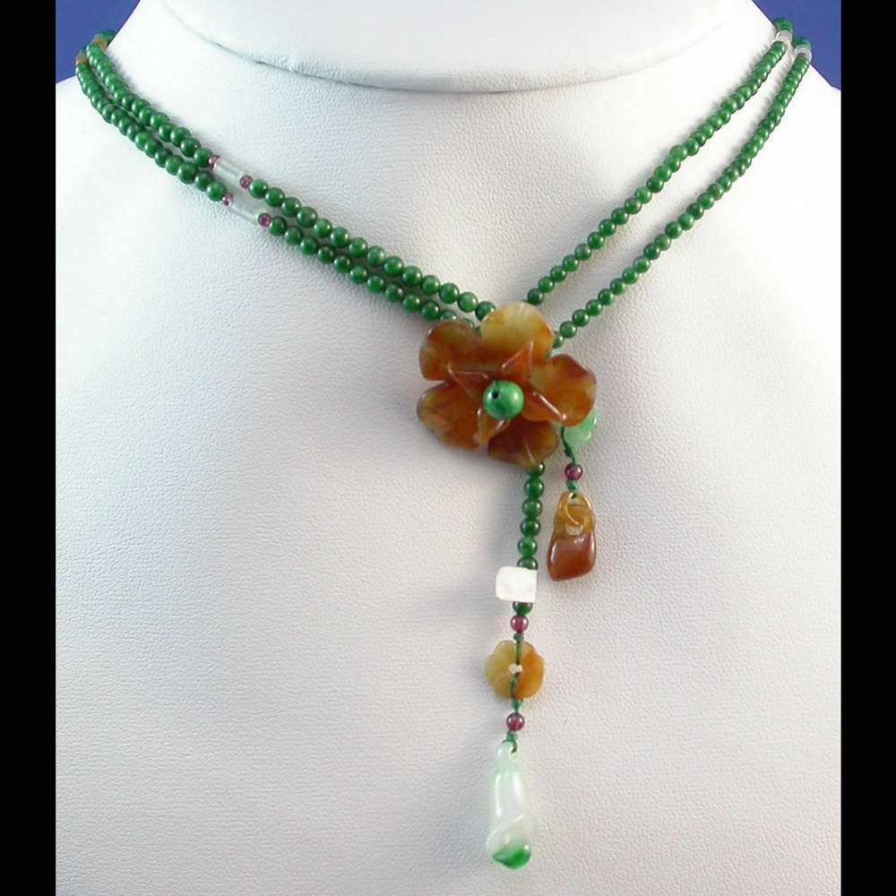 天然紅翡翠+綠翠珠鍊-項鍊