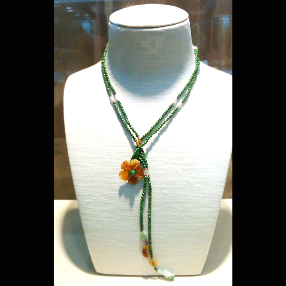 天然紅翡翠玉花-綠翡翠玉珠鍊