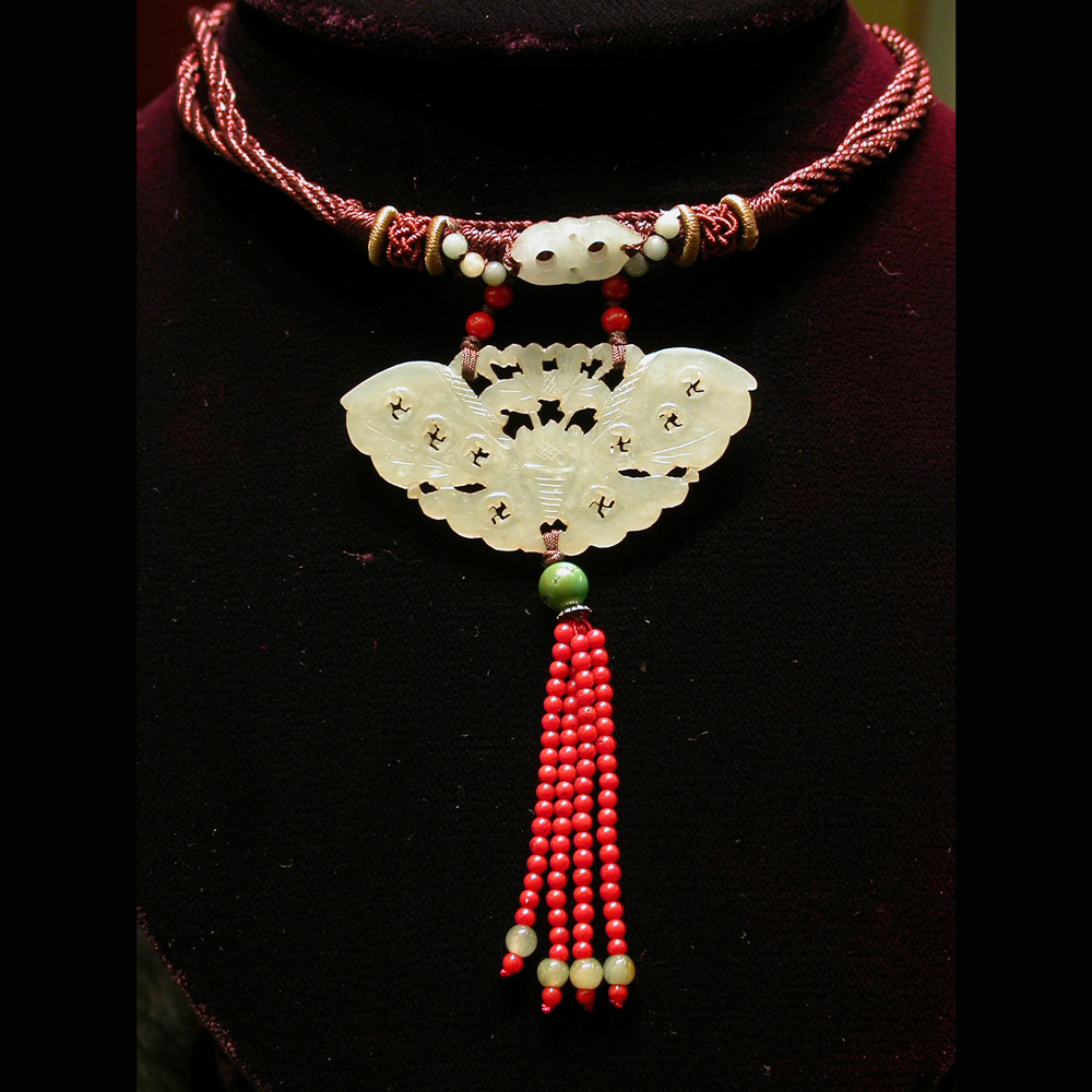 天然新疆和闐白玉項鍊+紅瑪瑙墜