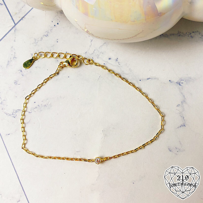 質感單鑽鍊條手鍊(純銀鍍真金)