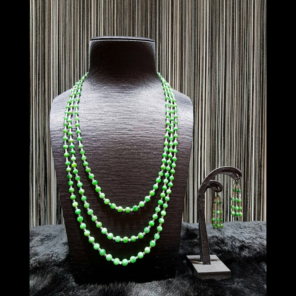 天然綠翡翠珠項鍊+耳環+手鍊