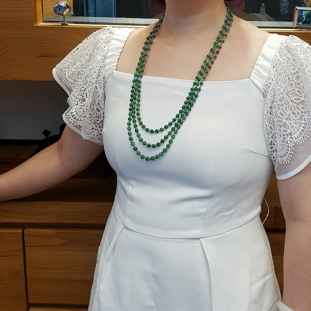 天然綠翡翠珠項鍊+耳環+手鍊