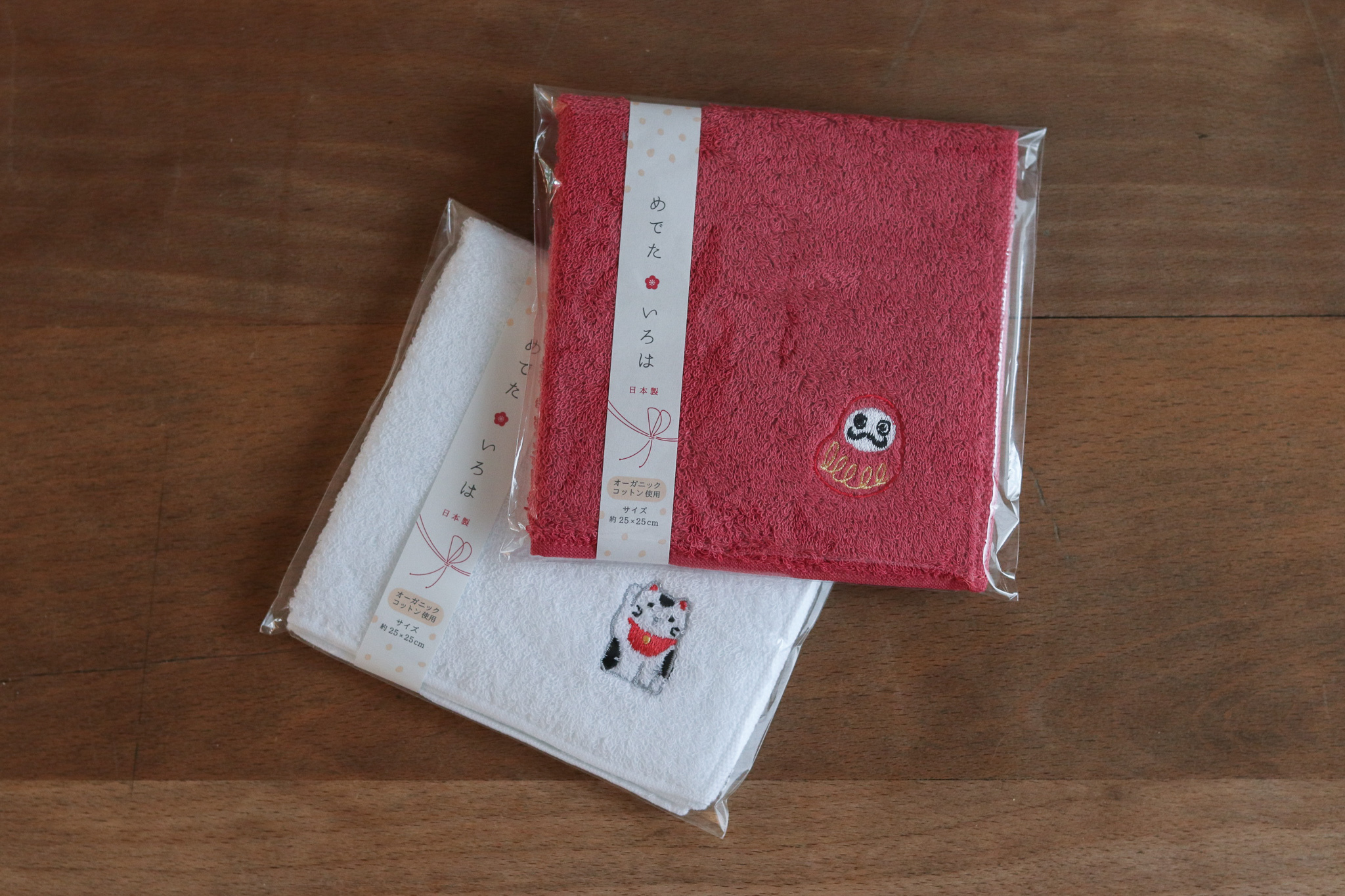 日本 有機棉 緣起物刺繡 方巾