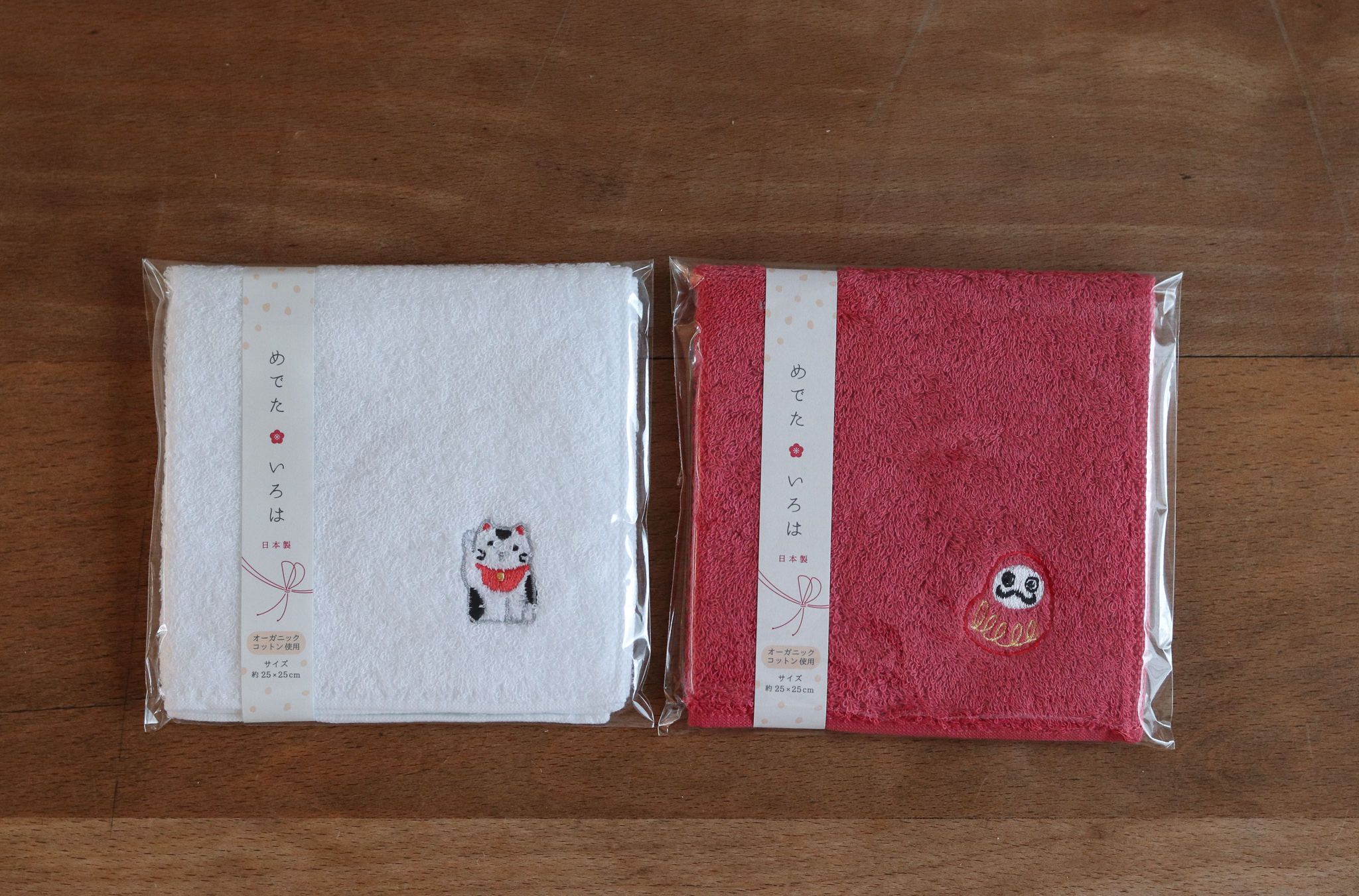 日本 有機棉 緣起物刺繡 方巾