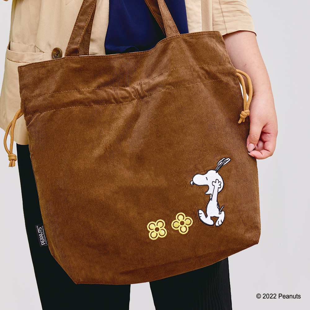 故宮×史努比 燈心絨束口托特包