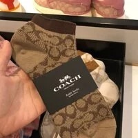 [S] COACH WOMEN'S SIG C ANKLE SOCK,KHAKI/CHALK, 195031460746 (SCO80)