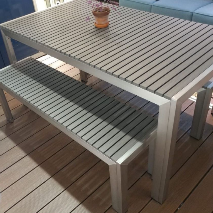 灰色塑木仿不銹鋼鋁1檯連2椅 套裝 - #2045