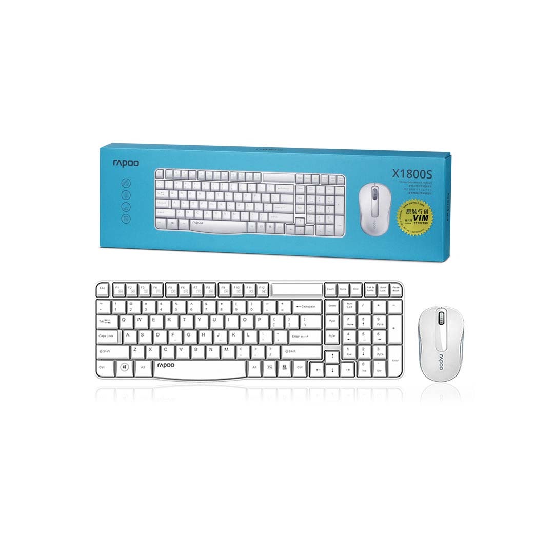 [Official Warranty] Rapoo X1800S-B 2.4G Wireless Optical Combo [Pure White Edition / Cangjie Layout] | Plug & Play (Spill-Resistant / 12 Hotkeys / 1000 DPI Invisible Mouse)