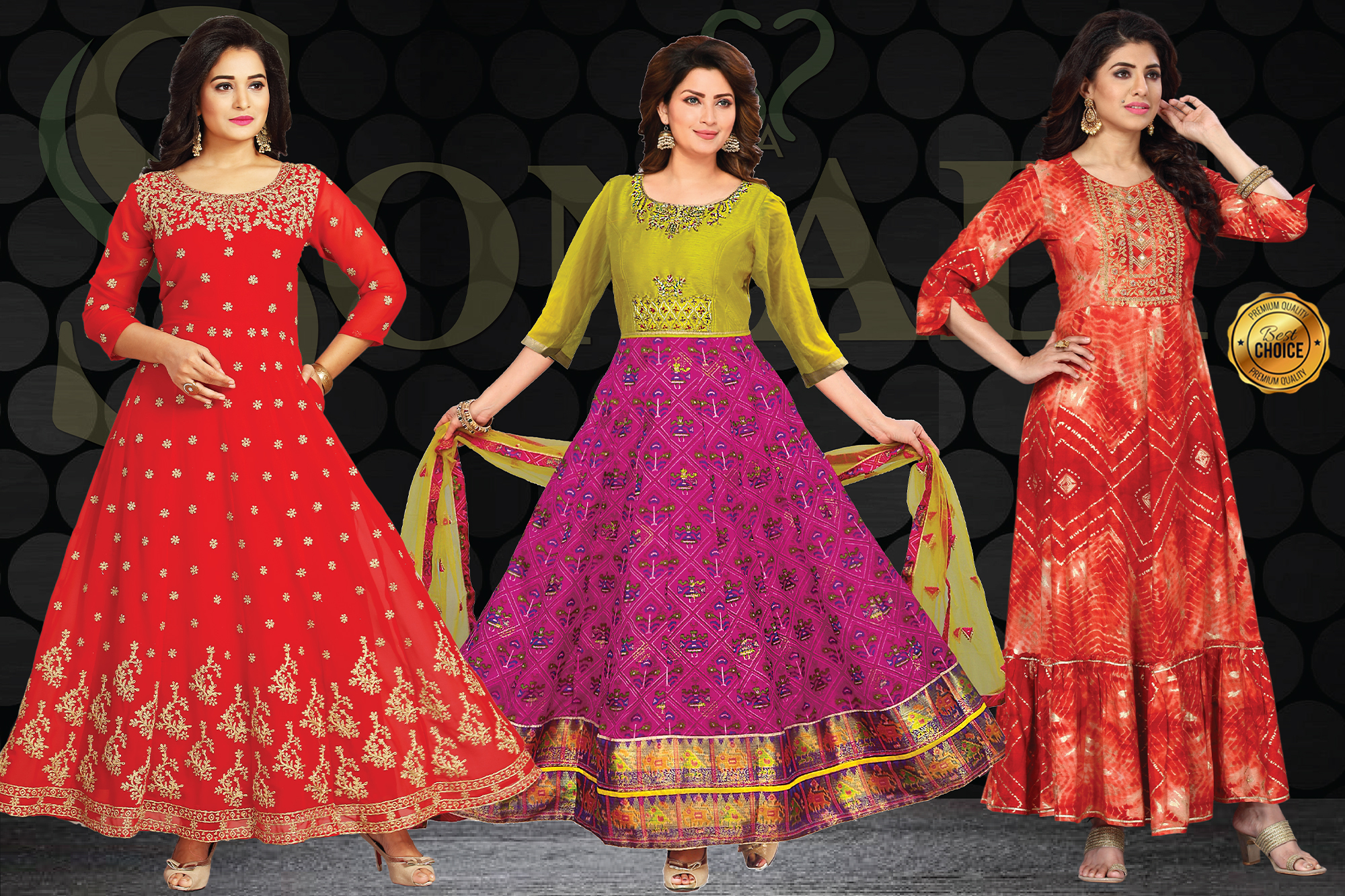 Sonali Premier Quality Women's Gowns Collections (Style and Color Refer Image)-Q1536/Q1297/Q1503/Q1537/Q1005/A0021