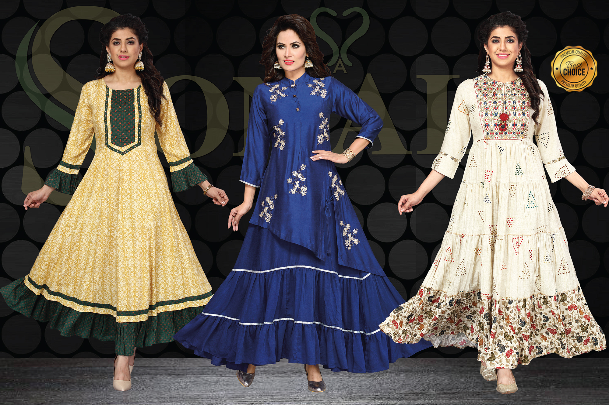 Sonali Premier Quality Women's Gowns Collections (Style and Color Refer Image)-Q1536/Q1297/Q1503/Q1537/Q1005/A0021