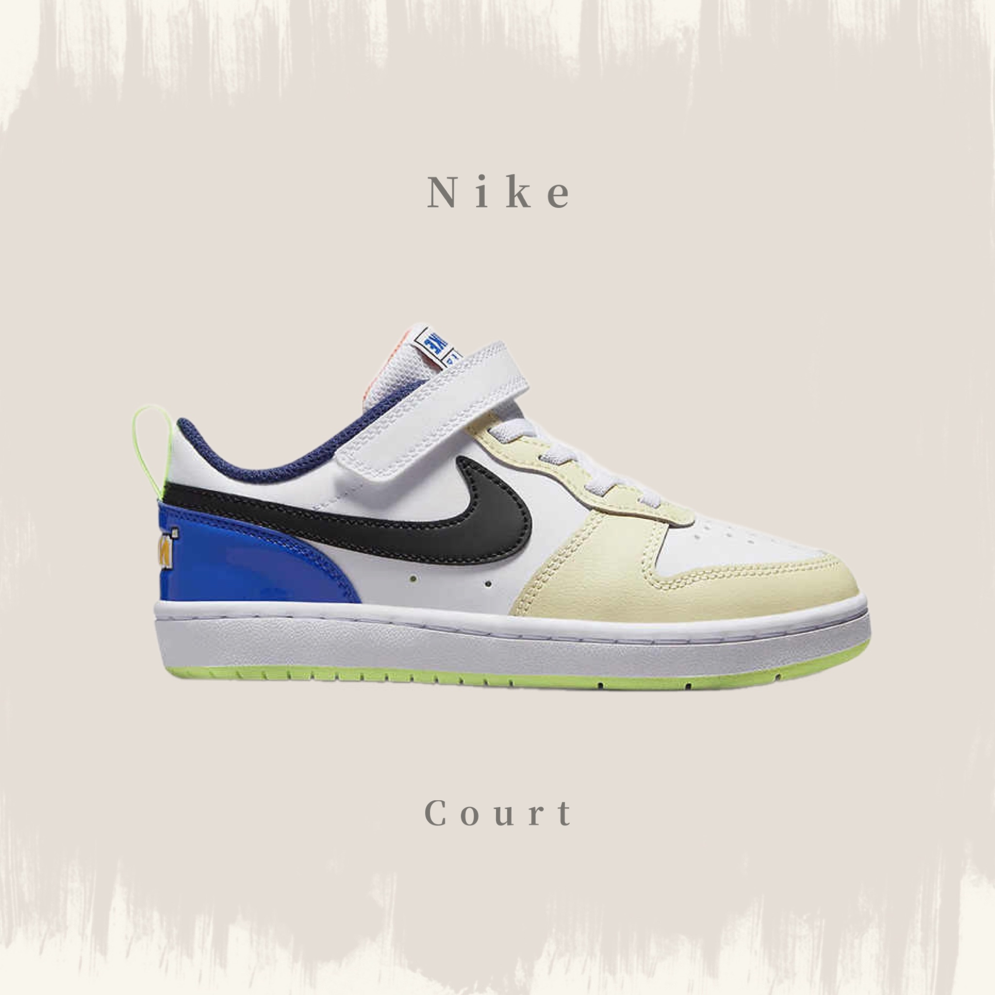 Nike Court Borough Low 童鞋 米黑籃 FB1880-101