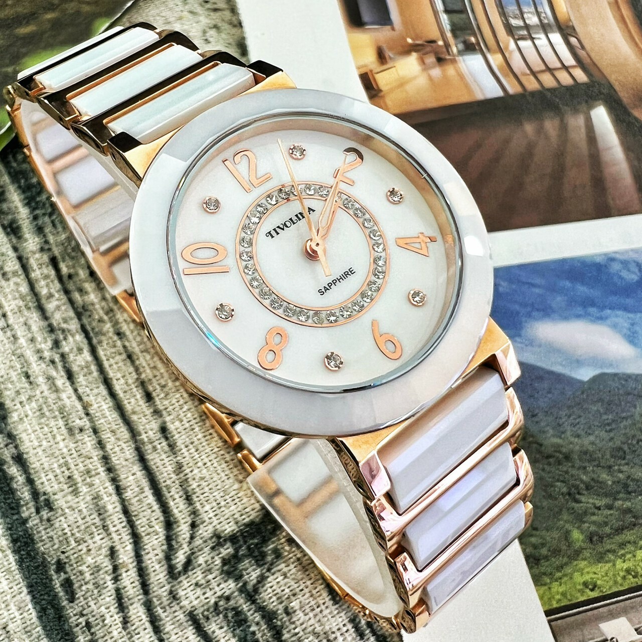 【TIVOLINA 小紅帽】白玫半陶瓷腕錶 MAT3712-G 39mm  現代鐘錶