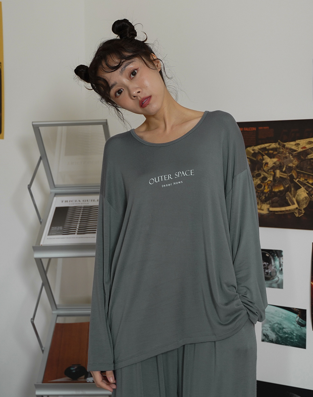 OuterSpace 長袖睡衣套裝 - 雷公灰