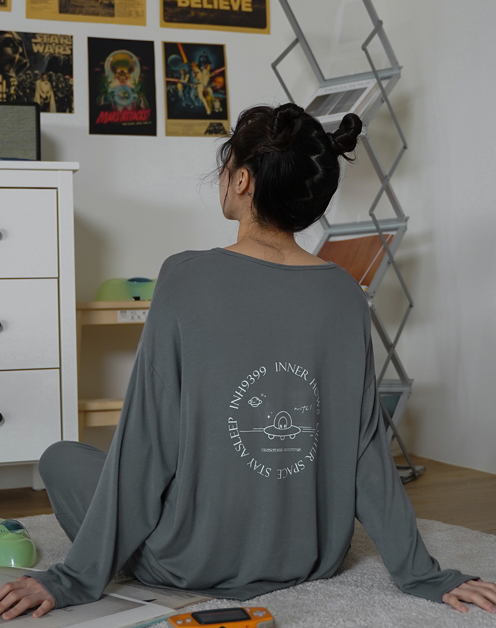 OuterSpace 長袖睡衣套裝 - 雷公灰