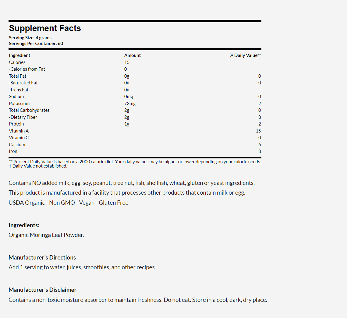 [預購] MRM 有機辣木粉 8.5盎司 Raw Organic Moringa Powder
