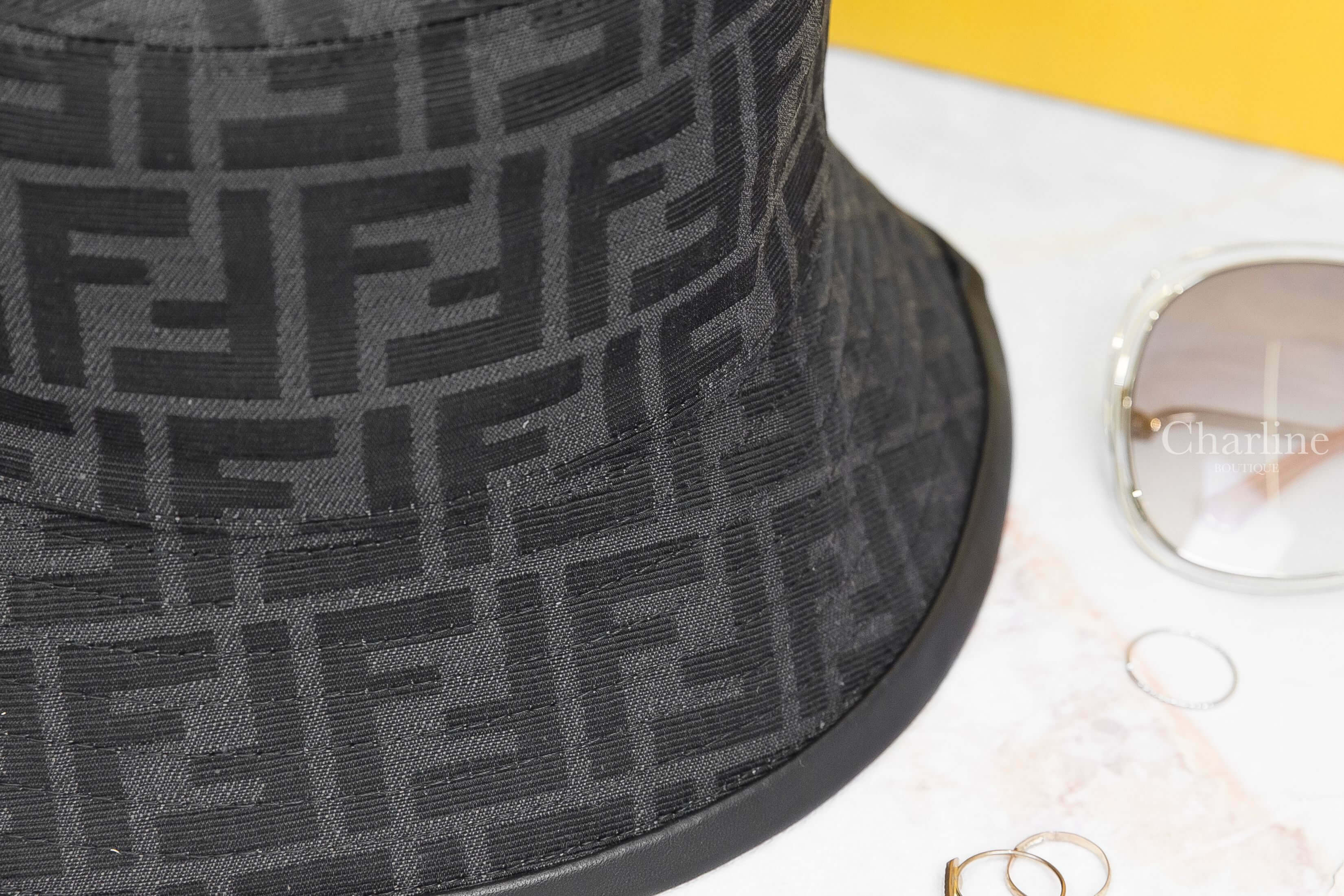 Fendi Hat 黑色FF老花字樣羊皮滾邊棉質漁夫帽