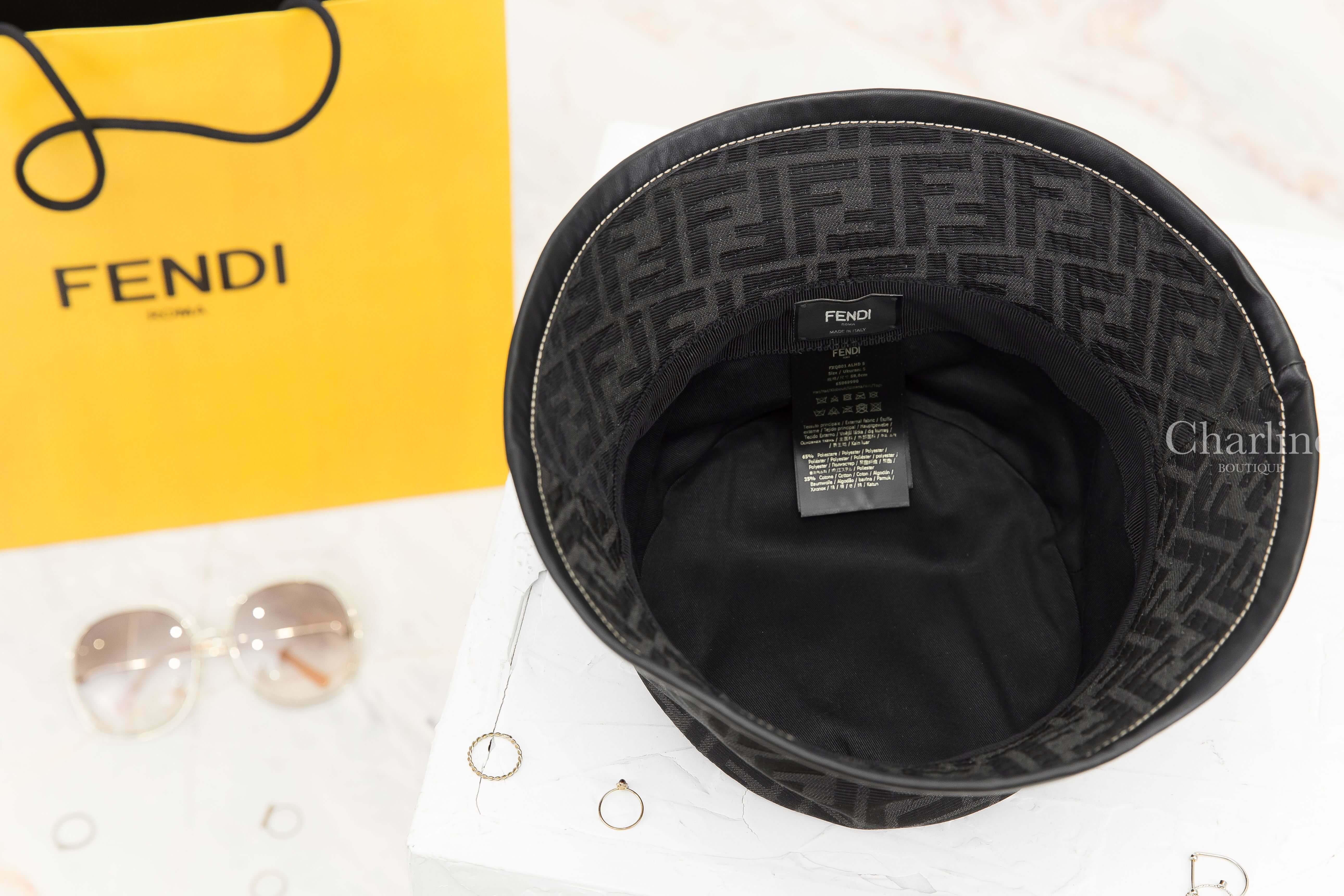 Fendi Hat 黑色FF老花字樣羊皮滾邊棉質漁夫帽-Charline Boutique 精品代購