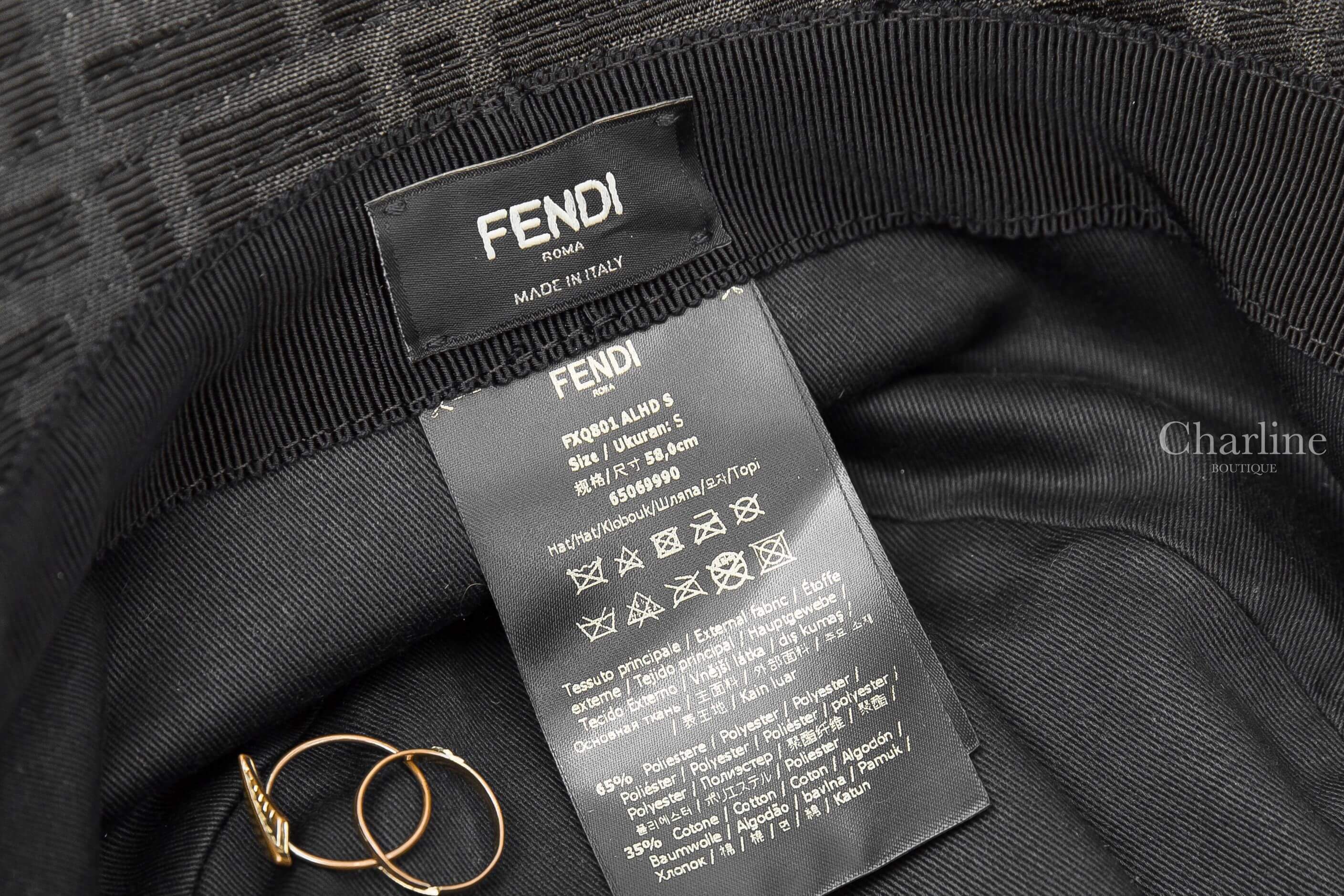 Fendi Hat 黑色FF老花字樣羊皮滾邊棉質漁夫帽-Charline Boutique 精品代購
