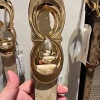 [S] COACH CA253 KSS C SIGNATURE PVC BELT,GOLD/KHAKI SADDLE, 195031560675 (SCO81)