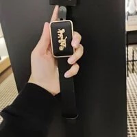 [S] COACH CC358 GRACE PLAQUE LEATHER BELT,BLACK, 195031672941 (SCO82)