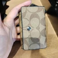 [S] COACH F78675 FIVE RING KEY CASE IN SIGNATURE CANVAS,QB/TAN, 193971234670 (SCO88)