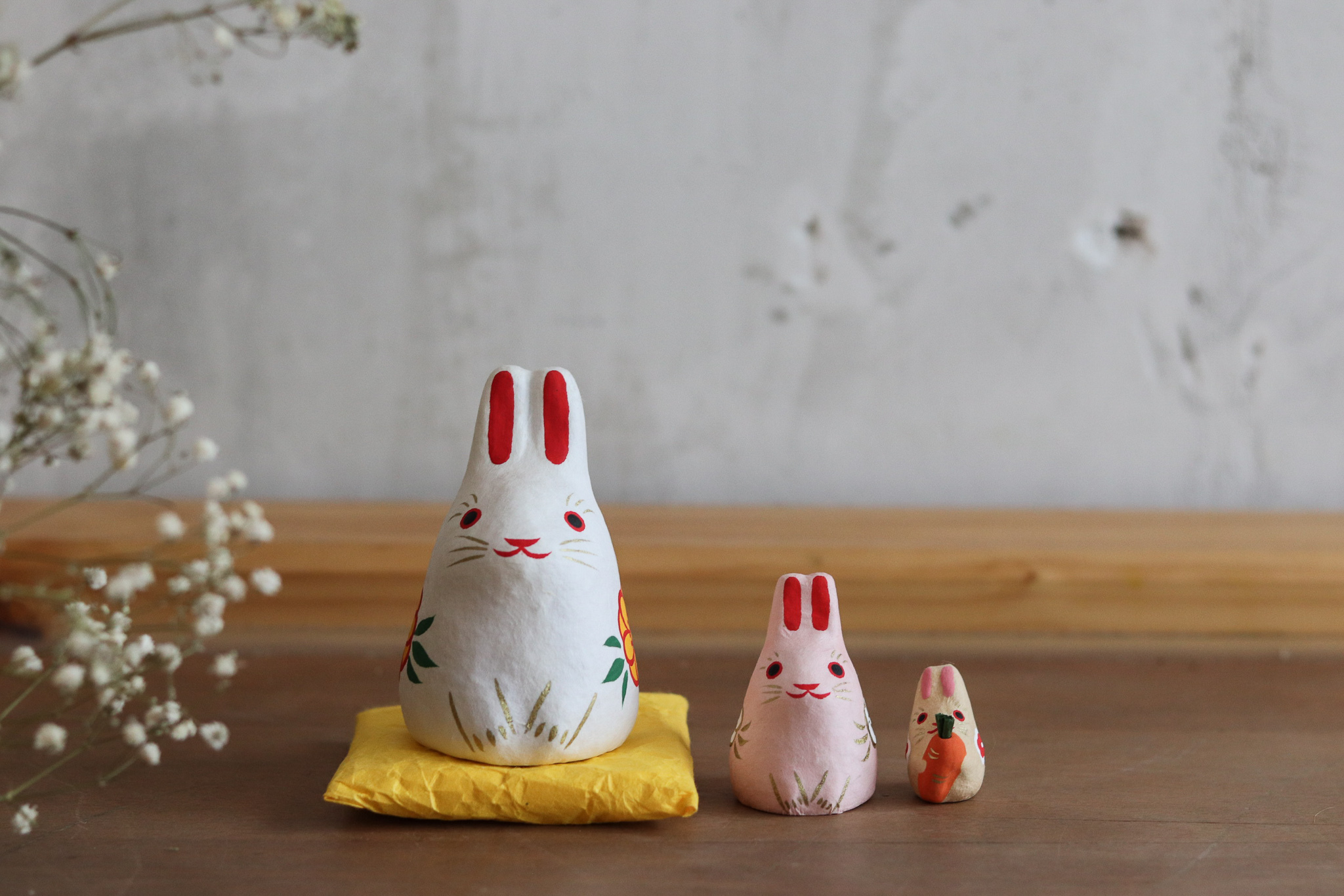 日本 福兔 俄羅斯娃娃 和紙擺飾