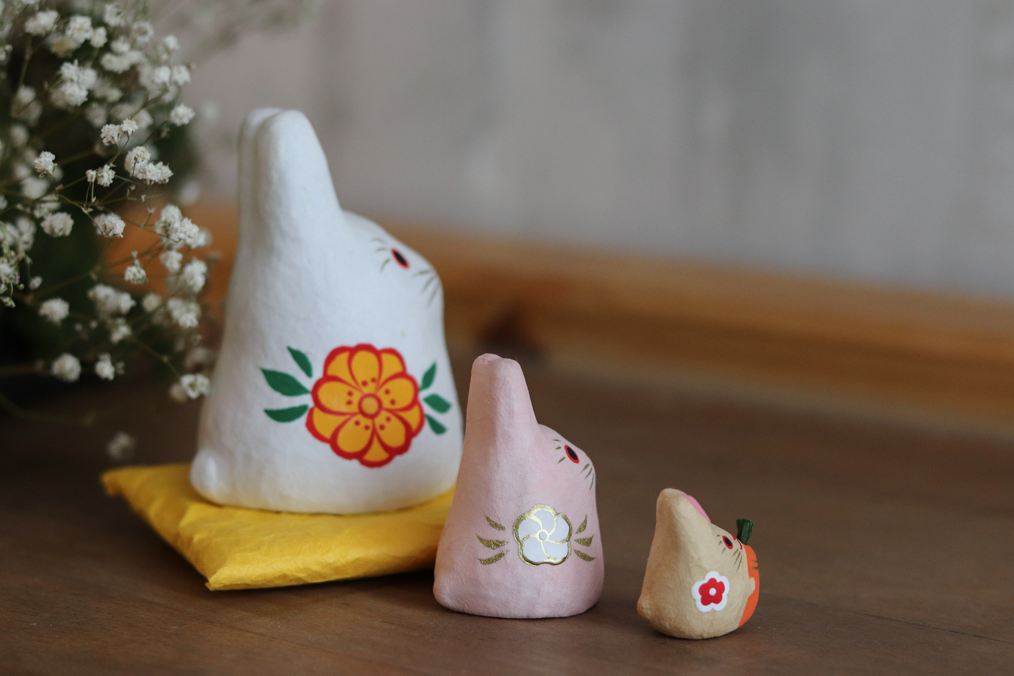 日本 福兔 俄羅斯娃娃 和紙擺飾