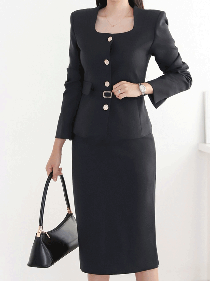 [現貨]氣質方領套裝 [ 2色 / S ]