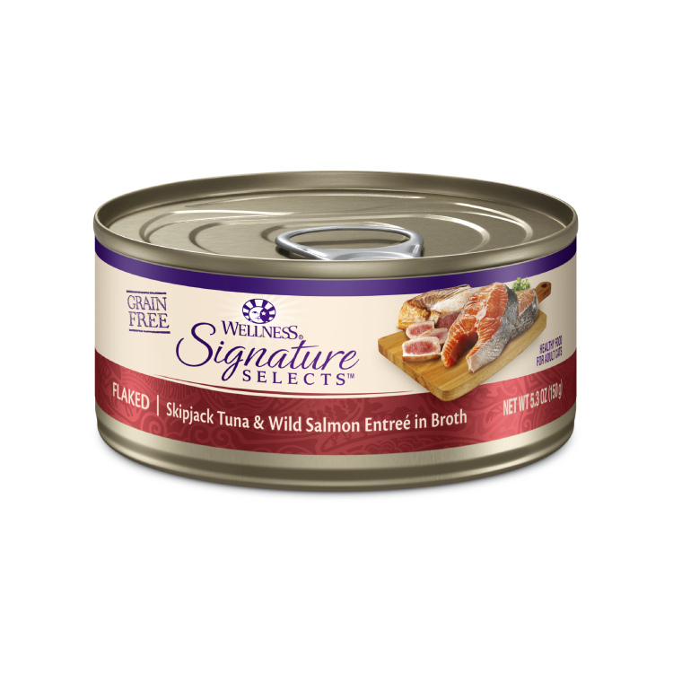 (6罐5.3oz@$24.5) Wellness Signature 無穀物 鰹魚三文魚吞拿魚腩片 (橙紅)