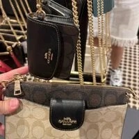 [S] COACH CA843 SIGNATURE BLK POPPY CROSSBODY BAG,IM/LIGHT KHAKI/BROWN MULTI, 195031678646 (SCO111)