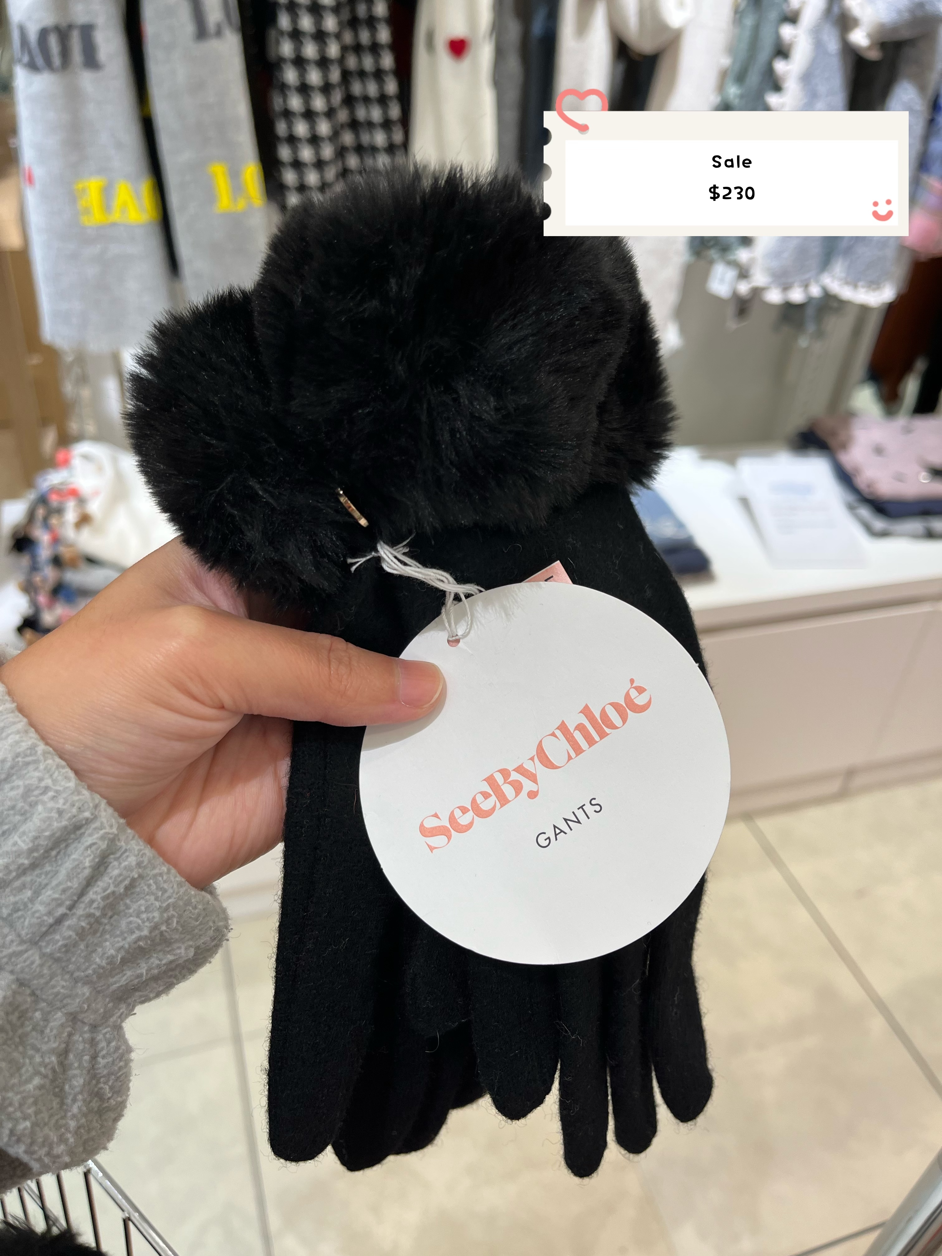 See by Chloe 黑色毛毛手套