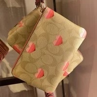 [S] COACH CA795 OUTLET CORNER ZIP WRISLET IN SIGNATURE CANVAS WITH STRIPE HEART PRINT,LIGHT KHAKI MULTI, 195031577529 (SCO118)