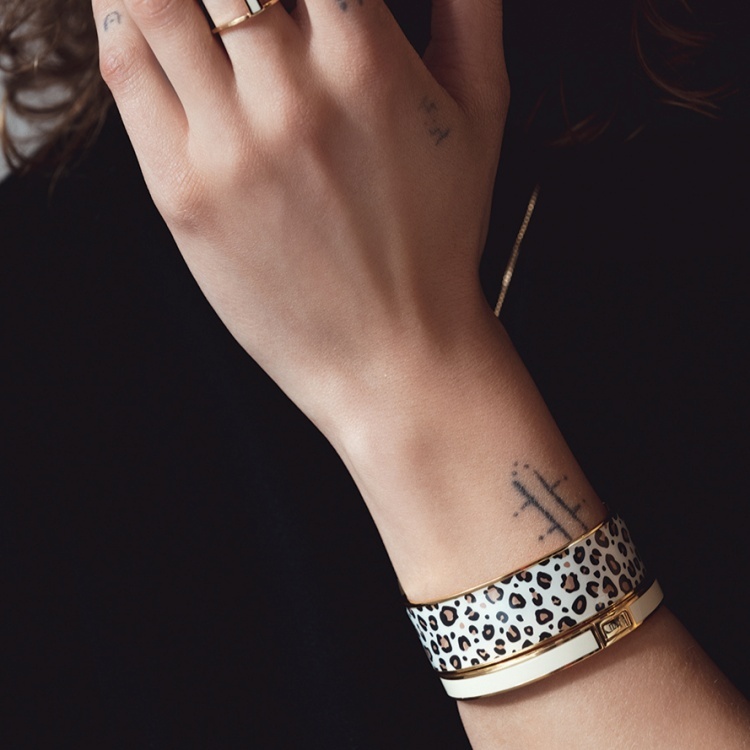 法國 Bangle Up 半開口寬版TINA琺瑯鍍金手環 豹紋