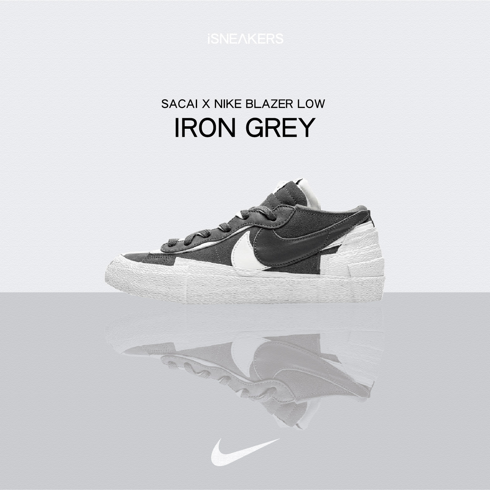 iSNEAKERS｜Sacai x Nike Blazer Low " Iron Grey " 黑白解構雙勾聯名男女 DD1877-002