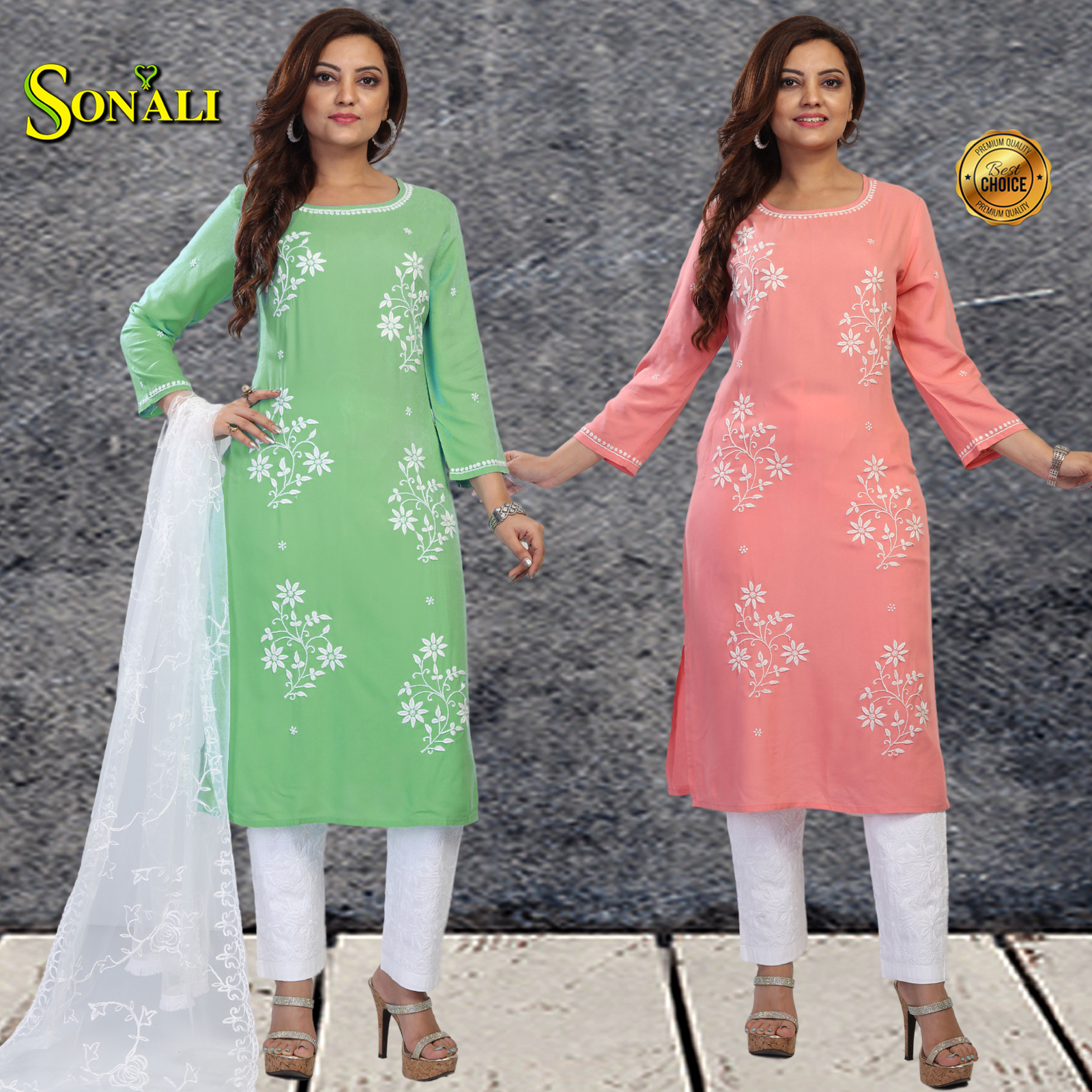 Sonali Premier Quality Women's Lucknovi with Hand Work Tops with Pocket and Pant Separate (No Dupatta) - Q1770/Q1771A/Q1771B