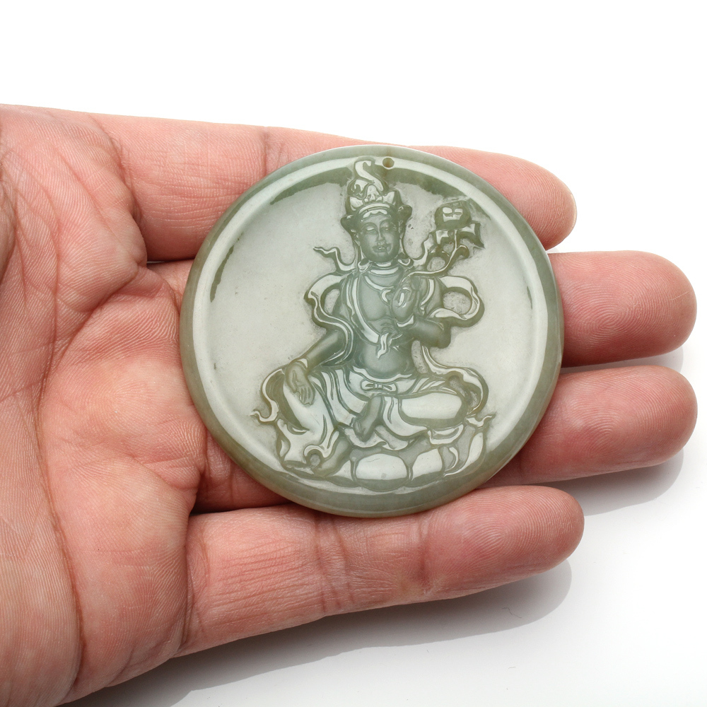 【雅紅珠寶】天然湖水綠翡翠項鍊-觀世音菩薩-臥蓮觀音-N0334