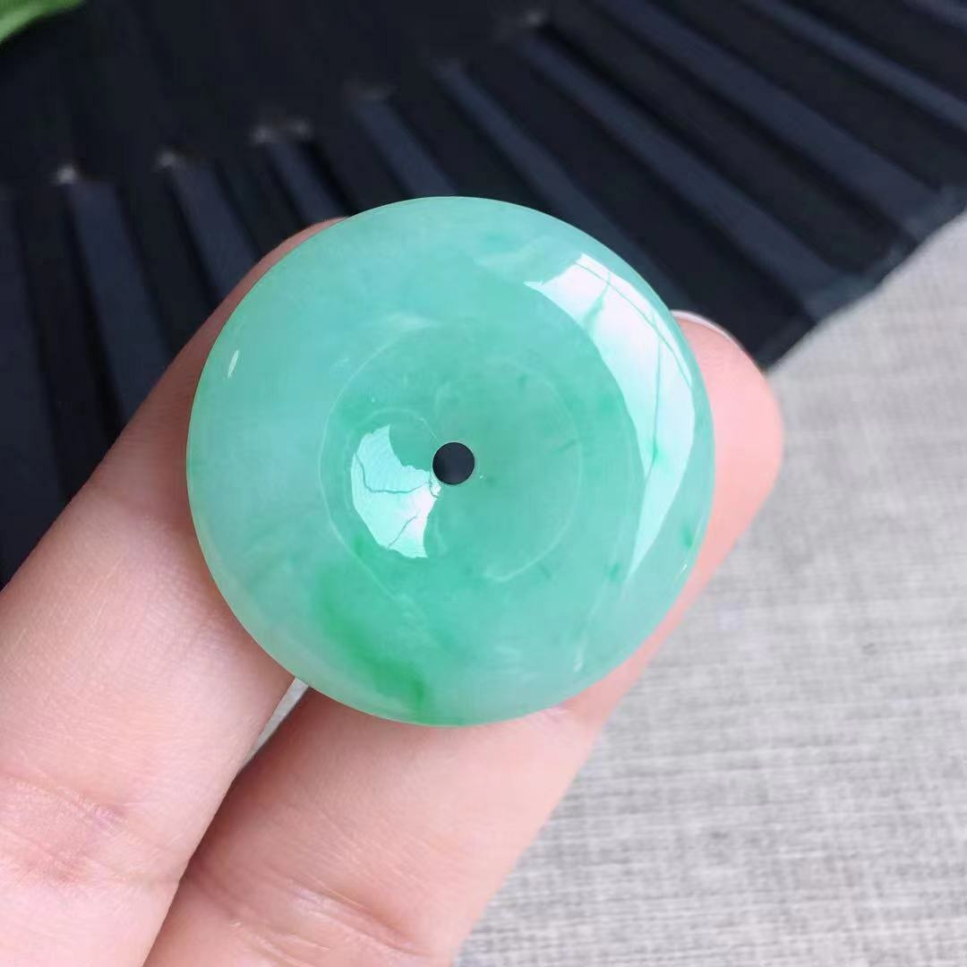 滿綠飄陽綠平安扣吊墜 (28.1mm直徑), 天然翡翠A玉, 緬甸玉, Jade, Jadeite