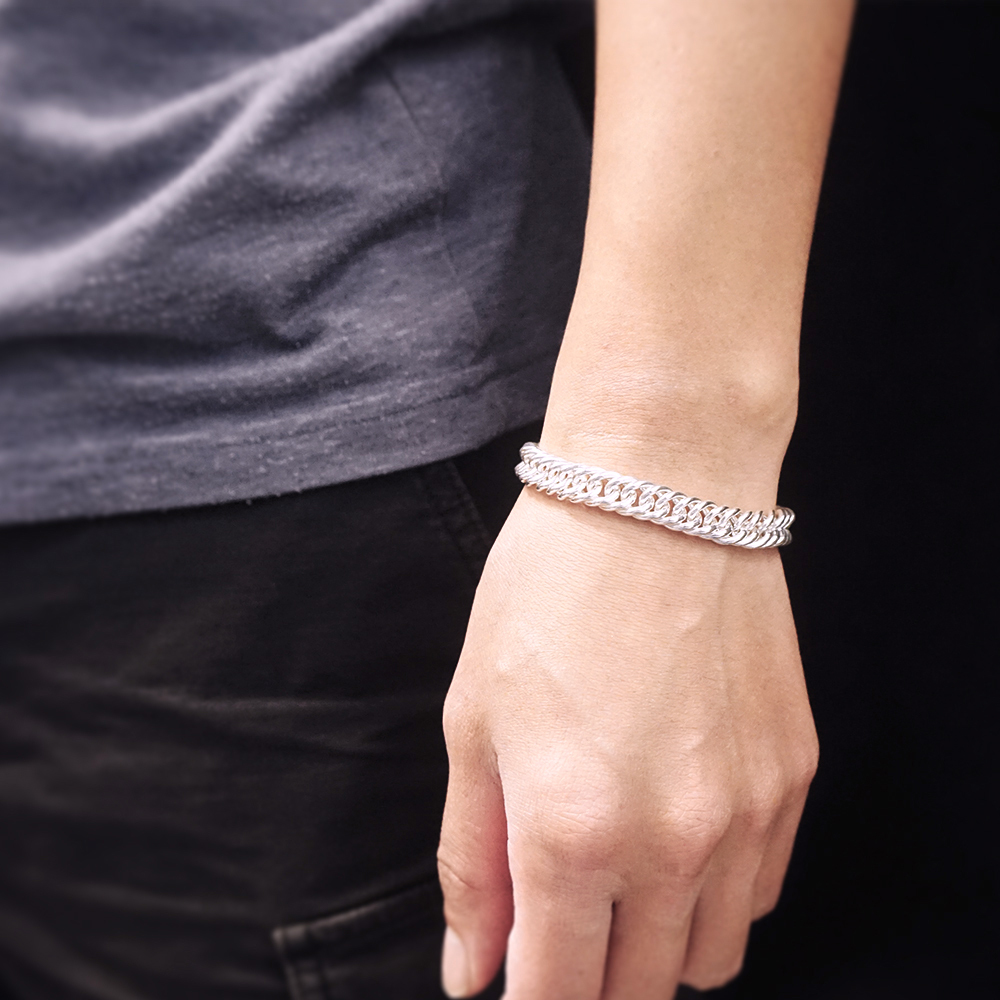 雙環圓線繩索手鍊(10mm寬鍊) 925純銀手鍊