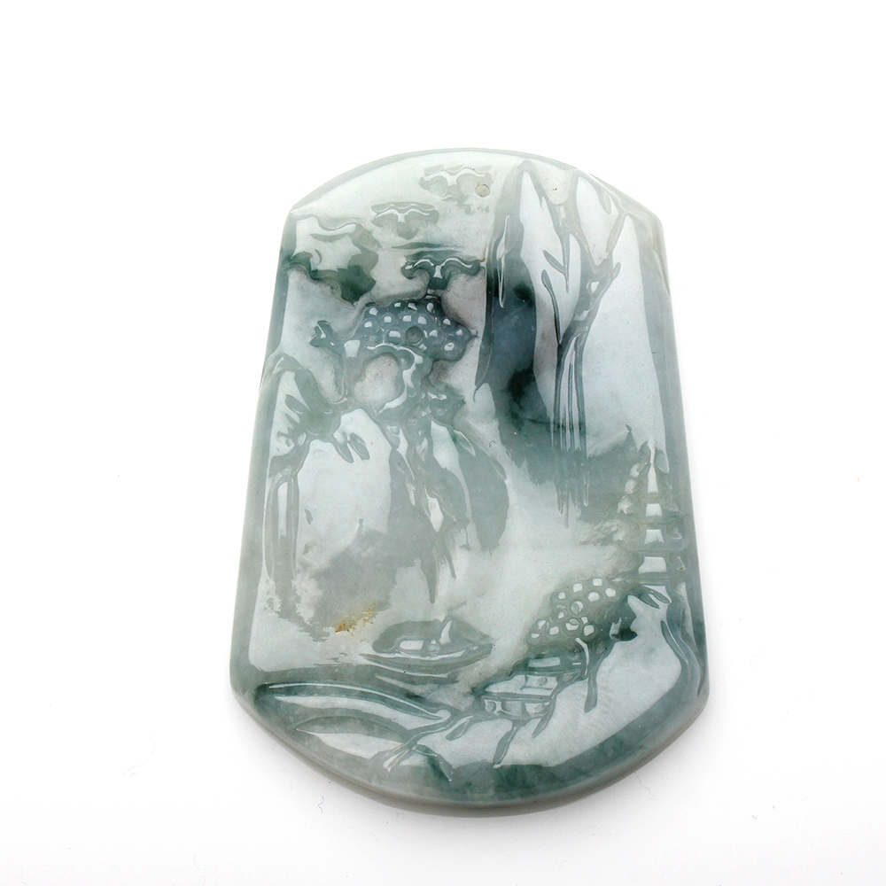 【雅紅珠寶】天然飄蘭花翡翠項鍊-山水畫-N0338