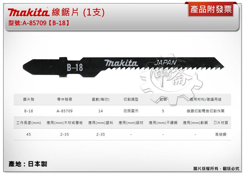 ＊中崙五金【附發票】(日本製) 牧田 A-85709 (B-18) 線鋸片 數量1支 高碳鋼 適用線鋸切割彎曲切割作業